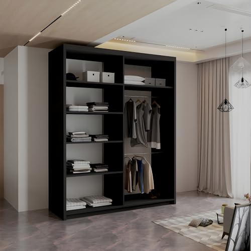 Burg Modern Free Standing Stylish Sliding Mirror Door Wardrobe (Black, 150cm) 4 Burg Modern Free Standing Stylish Sliding Mirror Door Wardrobe (Black, 150cm) - Image 4