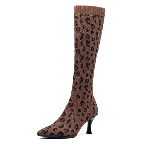 Women's Kitten Low Heel Minimalist Knit Pointed Toe High Boots Cosy Collection