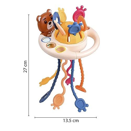 Image of Kidology Pull String Toy for Babies 6+ Months Teething Strings Sensory Montessori Toys Baby Girl,Travel Toy for 6+Months Boy Food Grade Silicone Fine Motor Skills Toy for Toddlers (Bear), Multicolor