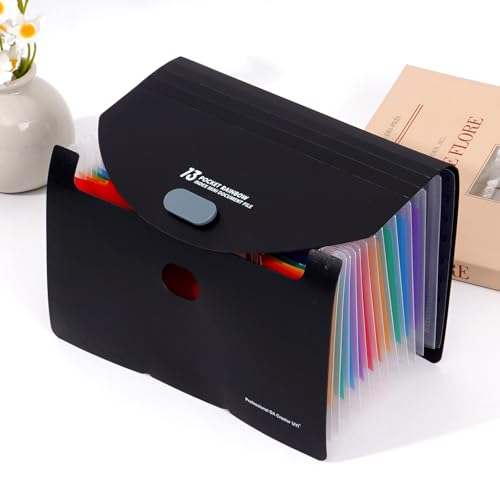 Pasta de arquivos expansível, organizador de arquivos de recibos de suporte, pastas portáteis com 13 bolsos para cupons, bilhetes, notas e cartões de visita, preto