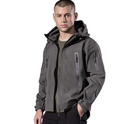 FREE SOLDIER Winter Tactical Fleece Jackets for Men Military Softshell Windbreaker Jacket with Hood for Ski Hiking(Grey,L)