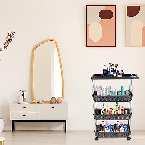 Image of Rasvesh Plastic-Stainless Steel Fruit & Vegetable 3+1 Stand Kitchen Trolley | Fruit Basket | Vegetable Basket | Onion Potato Rack for Kitchen | Vegetable Stand for Kitchen (3+1 Layer Rack)