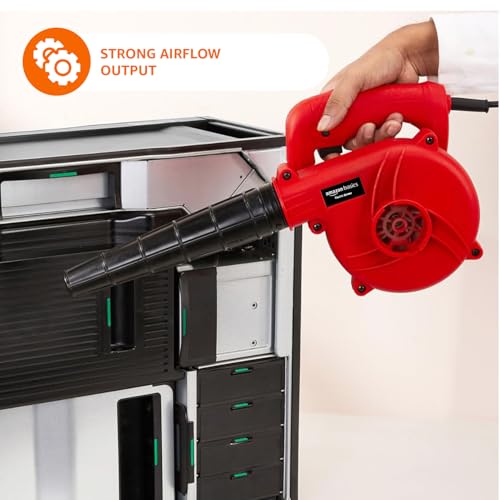 Image of Amazon Basics 500W Air Blower | 13000 RPM | Compact Dust Cleaner for Home, Car, Furniture & Garden | Lightweight ABS Body | Red