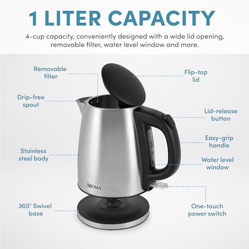image for Aroma Housewares 1.0L / 4-cup Stainless Steel Electric Kettle (AWK-267