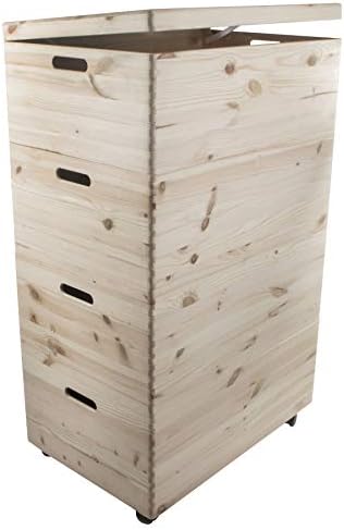 Extra Large Stacking Wooden Storage Open Box Crate with Wheels & Handles | 59.5 x 39.5 x 28.5 cm | Unpainted Plain Decorative Pine | Rectangular Non-lidded Trunk Display Container Toy Box