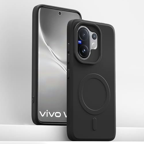 Image of Outlouders Back Cover for Vivo V60 5G / Vivo T4 Pro 5G Soft Matte Silicone Cover with Slim Fit | Mag-Safe Logo (Not Mag-Safe Compatible) | Shockproof | Camera Protection Bumper Case (Black)