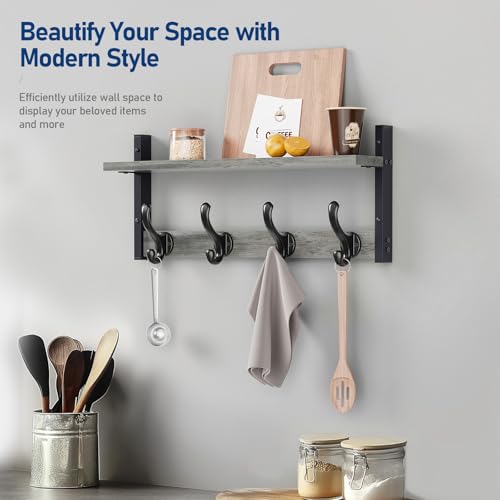 Image of Tatub 20 inch Rustic Coat Rack Wall Mount with Shelf, Wall Hooks with Shelf, Heavy Duty Entryway Organizer Hangers for Hanging, Hat, Bag, Jacket for Bathroom, Living Room, Bedroom, Gray