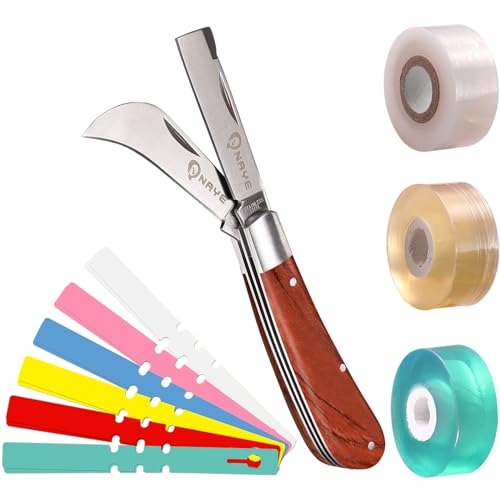 NAYE Garden Grafting Knife with Grafting Tapes and Plant Labels,Stailess Steel Striaght/Curved Blades for Pruning Fruit Tree Grafting Budding Tree Repair