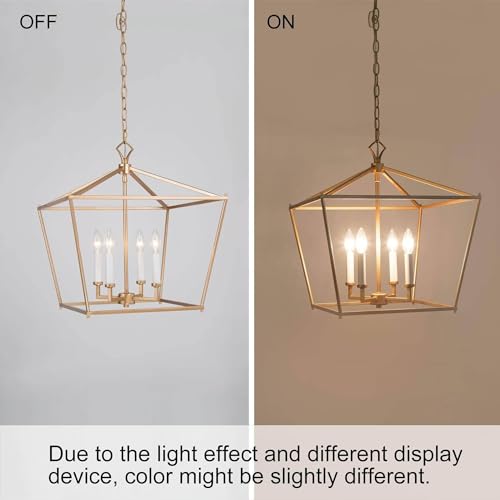 Image of KSANA Gold Chandelier, 4-Light Modern Linear Chandeliers, Pendant Cage Lantern Hanging Light Fixtures for Dining Rooms, Foyer, Living Room, Bedroom and Kitchen Island