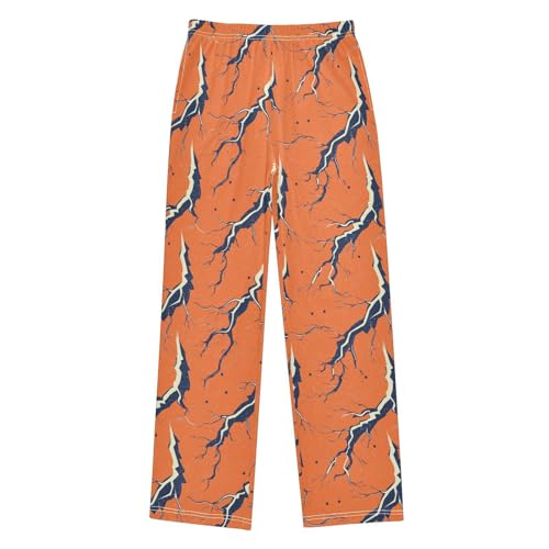 Boys' Pants Blue Lightning Bolts Orange Long Bottoms Jogger Pants Elastic Waist Trousers with Pockets S-XL