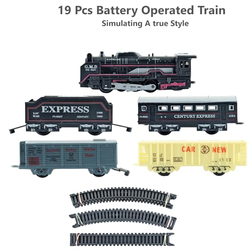 Image of Braintastic Battery Operated Toy Train Set with Engine, 1 Locomotive,14 Sets of Tracks,1 Boxer and1 Passenger Car Railway-19 Pcs, Medium Size with Headlight
