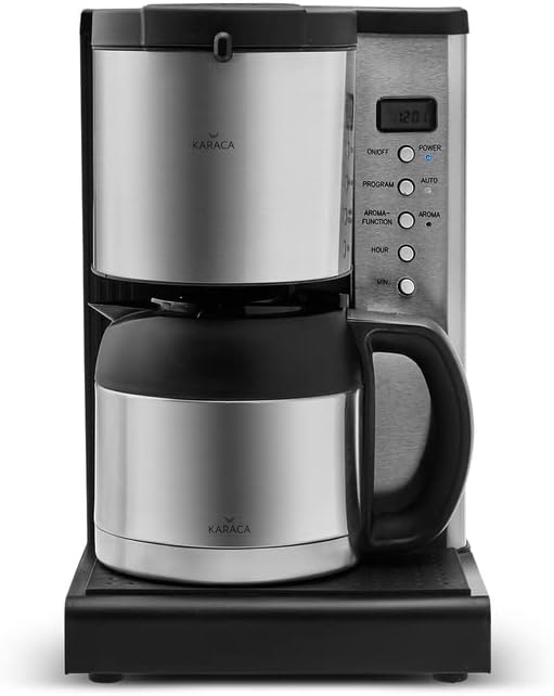 Karaca Coffee Art Aroma Filter Coffee Machine,1.35lt / 2.97lb Capacity, INOX Silver and Black Filter Coffee Maker