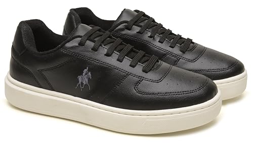 Tenis Casual e Básico Masculino Polo London Club, Cano Baixo Couro ECO Confort Premium (Preto, BR, A