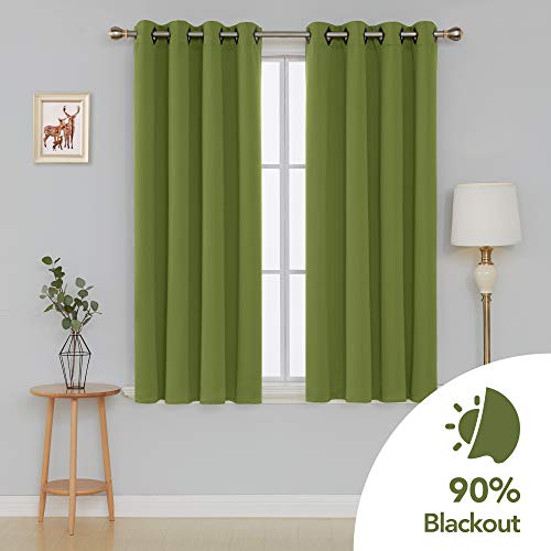 Image of Deconovo Thermal Blackout Grommet Room Darkening Curtains for Study, 52x63 Inch, Grass Green