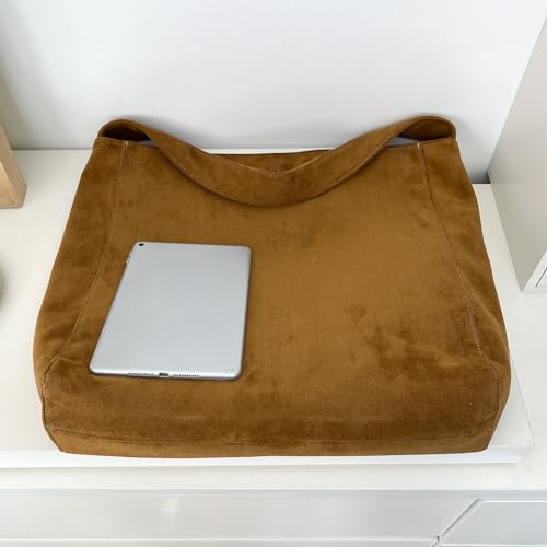 Suede Shoulder Bag for Women, Large Capacity Retro Slouchy Bag, Vintage Suede Tote Bag, Top-Handle Handbag for Work3