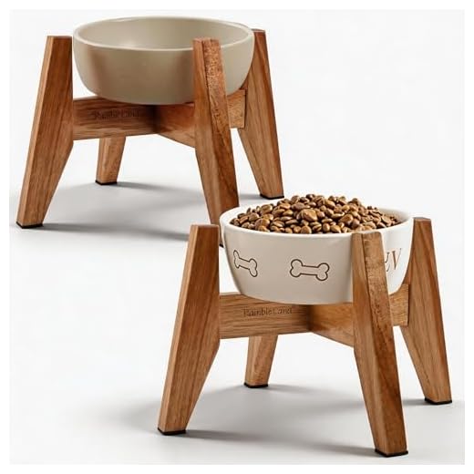 RAINBLELAND Dog Bowl Stand 7 inch High(Set of 2), Acacia Hardwood Elevated Stand, Raised Feeder for Small and Medium Dogs – Stand Only (Bowls Not Included)