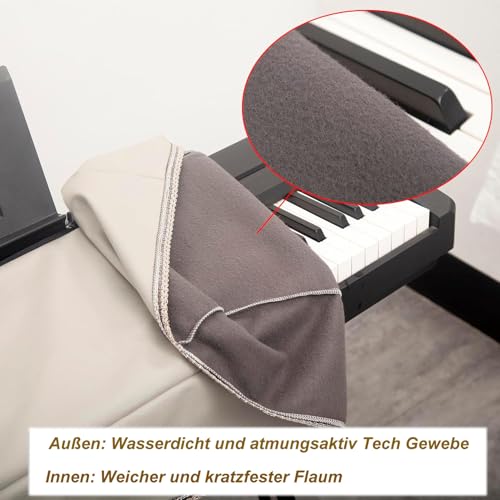 Cutfouwe Staubschutz für Klaviertastatur 88-Tasten Klavier Abdeckung E-Piano Tastaturabdeckung Tuch mit Notenständerabdeckung,133 x 30x 17 cm,Weiß
