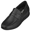 CALTO Men's Invisible Height Increasing Elevator Shoes - Black Premium Leather Slip-on Lightweight Casual Loafers - 2.4 Inches Taller - S1090 - Size 6 D(M) US