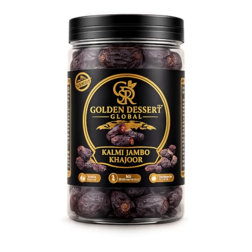 Image of Golden Dessert Global Kalmi(Safawi) Jumbo Khajoor Premium Dates | Natural Kalmi Dates Dry Fruit | Soft & Naturally Sweet Arabian Dates | Rich in Nutrition | Fresh & Hygienically Packed | Healthy Energy Snack | No Added Sugar | Natural & Vegetarian (Pack of 2)