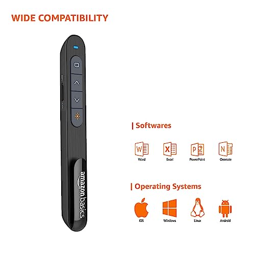 Image of Amazon Basics Wireless USB Laser Flip Pen with Clip, 2.4 GHz, to Control Presentations (Battery Not Included)