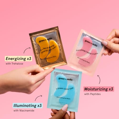 Image of grace & stella Under Eye Patches Variety Pack - With 6 Colors (18 Pairs) | 3 Pairs of Under Eye Masks Per Color - Vegan, Cruelty-Free, Derm-Tested Eye Patches for Women & Men - Bridesmaid Gifts