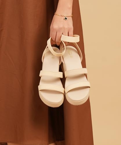 Image of JM LOOKS Comfortable Elastic Multi-Strap Wedge Sandals With Lightweight Platform Base For All Day Summer Support