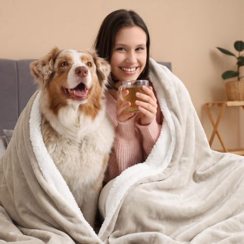 Image of Bedsure GentleSoft Sherpa Fleece Throw Blanket for Couch, Non-Heated, Thick and Warm Throw for Women and Men, Soft Fuzzy Plush Blanket for Winter, Beige, 50x60 Inches