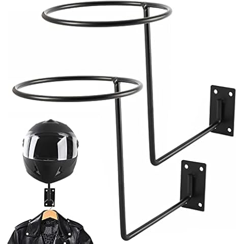 Toolly Helmet Holder 2 Pack, Metal Stand Wall Mounted Hanger Rack for Jacket, Hats, Multifunctional Helmet Rack, Motorcycle Accessories Cover