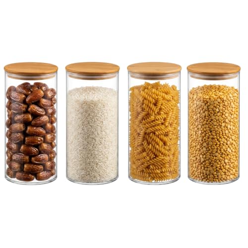 Image of Round Borosilicate Glass Jar with Bamboo Lid, 1500ml (Pack of 4)