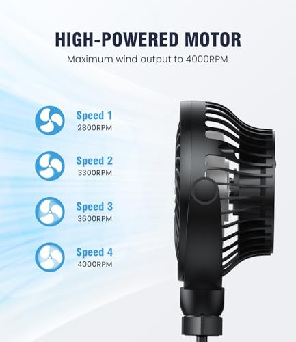 Image of LEMOISTAR Battery Operated USB Car Fan, Electric Cooling Fan, 4 Speed,360 Degree Rotatable Backseat,5V Cooling Air Small Personal for Car, Rear Seat Passenger Dog