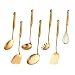Kitchen Utensil Set -7PCS Gold 18/8(304) Stainless Steel -Wide Spatula,Soup Ladle,Strainer Ladle,Slotted Spatula,Spaghetti Server,Rice Scoop Spoon and Whisk