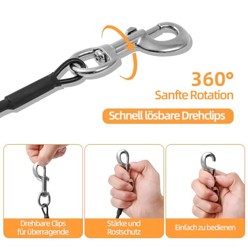 Mi Metty Tie-Out Leinen für Hunde, 3m Kausichere Hundeleinen,Tie Out Cables Hofleine für Kleine Hunde bis zu 60 Pfund(Schwarz, 10ft(3M))
