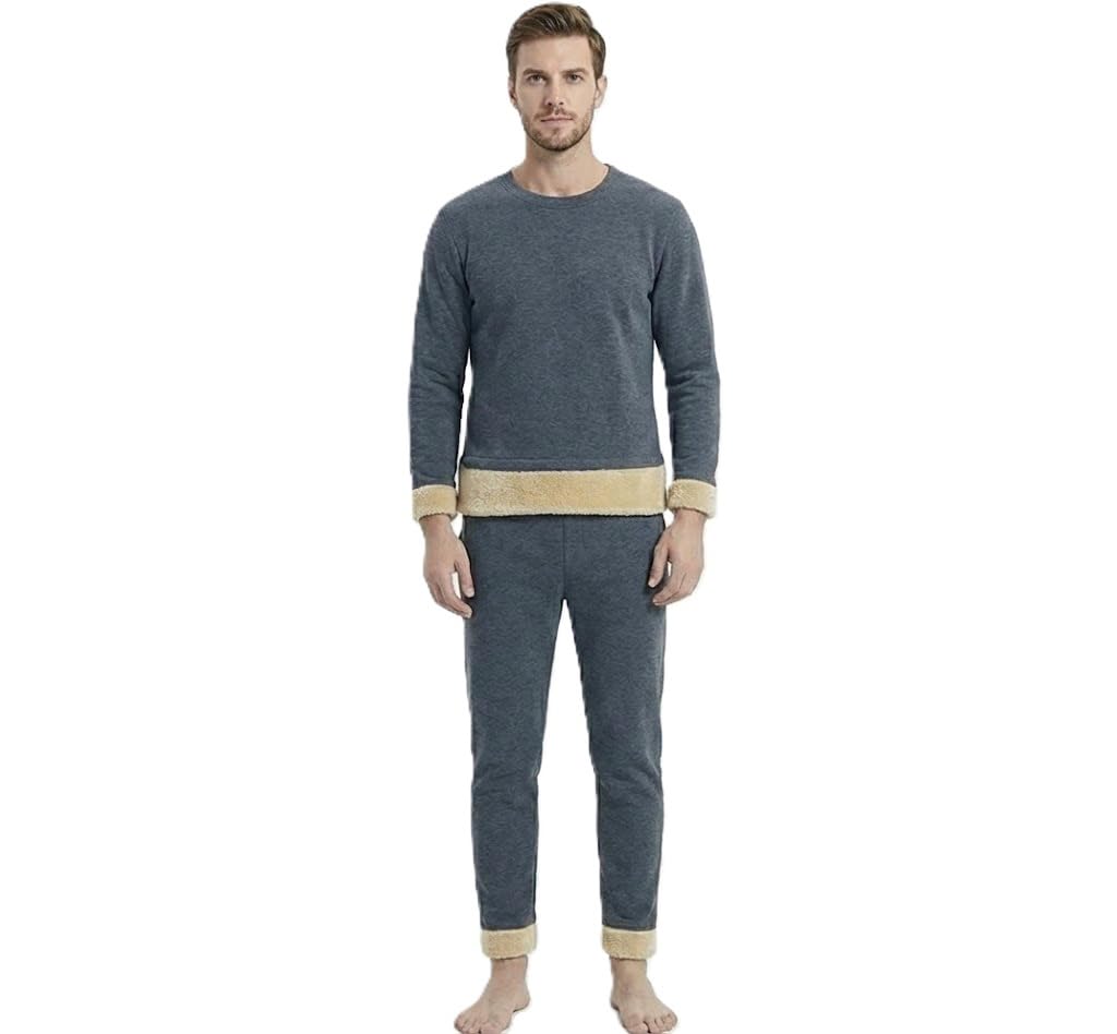 alexvyan M Size Grey Men's Fleece Thermal Set (Top & Bottom), Round Neck -Full Sleeves, Soft Warm Winter Inner Set- 1 Set-picture-15