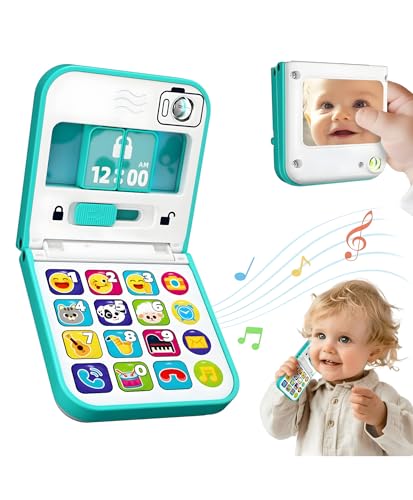 Image of iPlay iLearn Baby Cell Phone Toy for 6-12 Months | Flip Smartphone Pretend Play Musical Toy with Mirror & Sounds | Montessori Learning Toy for Toddlers (Pack of 1)