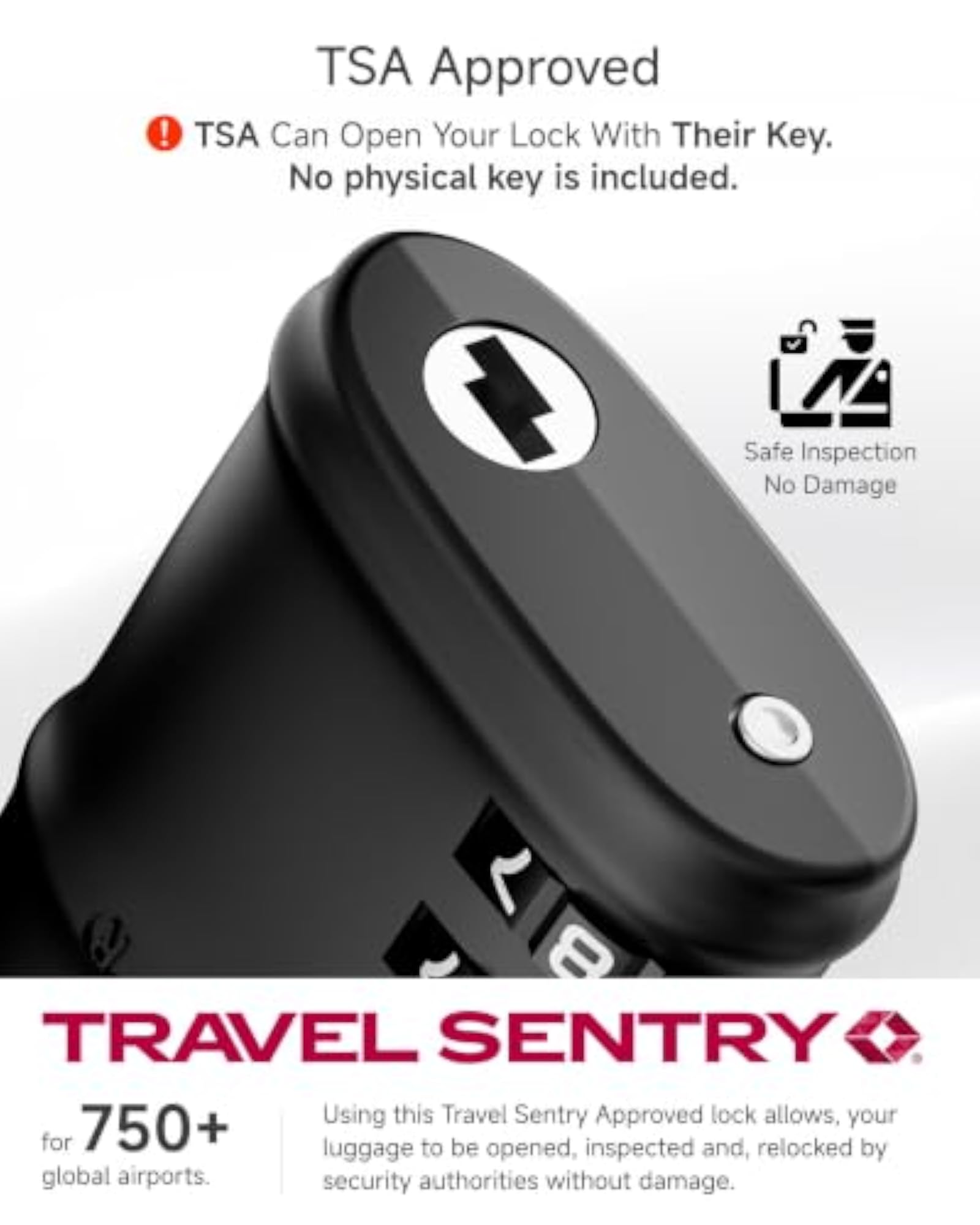 TSA Approved Luggage Locks, Charcoal, 2-Pack