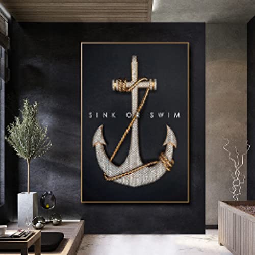 Toile art ancre marine noire style nordique pour décoration murale 35x50 cm