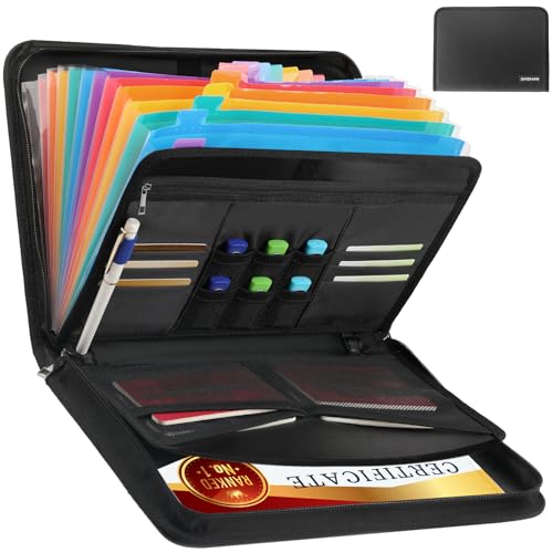 SHISHAN Versatile Accordion File Organizer, Fireproof Document Bag for Important Document Organizer Color-Coded 13 Pocket, Letter Size Expanding File Folder with Label and Zipper Portable Safe Storage