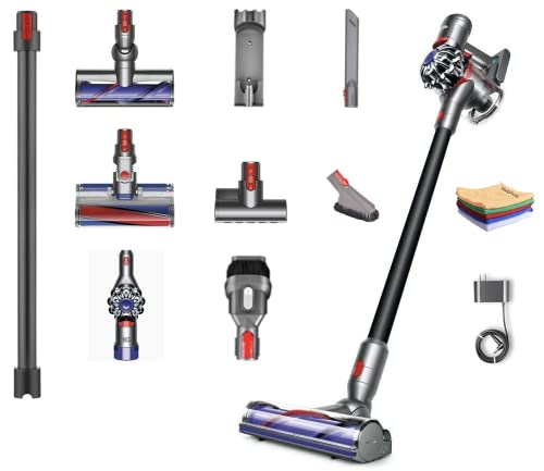 Flagship Dyson V7 Absolute HEPA Cordless Stick Vacuum Cleaner,Two Clean Heads, Bagless Ergonomic, Lightweight, Powerful, Whole-Machine Filtration, Rechargeable Battery, one Hubxcel Microfiber Cloth