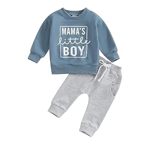 Toddler Baby Boy Clothes Mamas Boy Fall Winter Outfit Long Sleeve Letter Sweatshirt Plaid Jogger Pants Newborn Set