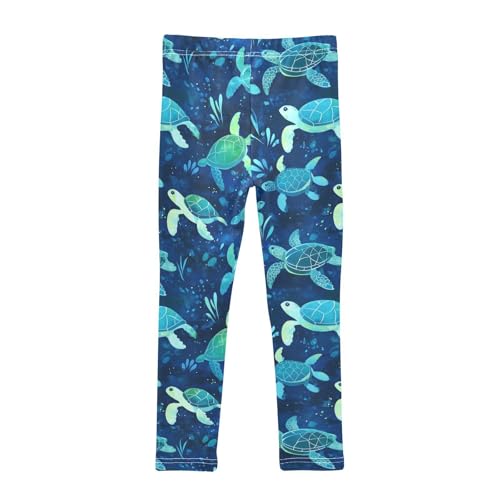 Sea Turtles Girls' Leggings Toddler Doodles Blue Kids Yoga Pants Dance Active Tights 4T2