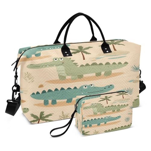 Travel Duffle Bag Weekender Bags Overnight Bag with Toiletry Bag Gym Duffel Bag Alligator Palm Leaf for Travel Business Trips Sport