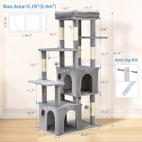 Árbol multi-nivel para gatos grandes de interior 61 pulg miniatura 5
