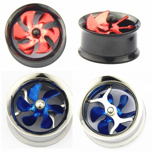 2 Pair Ear Tunnels Plugs Red+Blue�i8-20MM�j Stainless Steel Screw Removable Windmill Style For Women Men Body Piercing Jewelry(16m