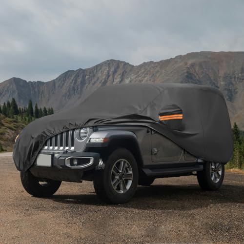 Image of MORNYRAY Compatible with Jeep Wrangler 4 Door, Custom Fit JK JL TJ YJ CJ,Outdoor Waterproof Sun Rain Snow Hail Protection with Driver Door Zipper (Black, Custom Fit Jeep Wrangler 4 Door)