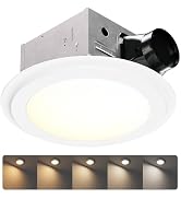 JULLISON 100CFM Round Bathroom Ventilation Fan: Quiet 1.2 Sones Ceiling Mount Exhaust Fan Combo w...