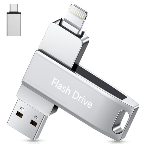 Lncnnk USB Stick 512 GB für i Phone, MFi-zertifizierter USB 3.0 Lightning Speicherstick 3-in-1 Fotostick Stift-Laufwerk Externer Speichererweiterung USB C Backup für iOS/Android/PC, Silber