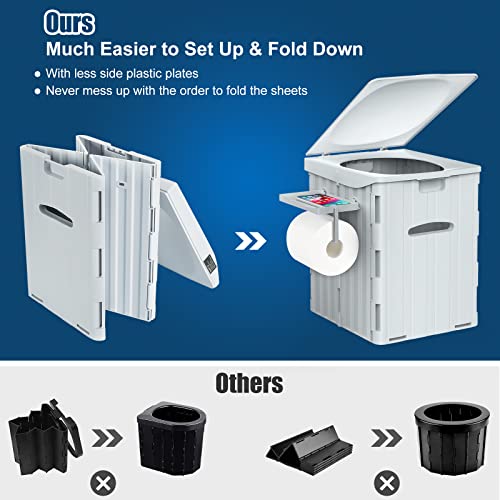 XL Portable Toilet for Adults, 15.4″ H Foldable Camping Toilet with Detachable Phone Shelf and Toilet Paper Holder, Waterproof Porta Potty with Lid for Hiking, Long Road Trips, Car