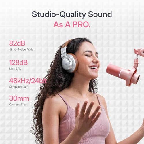 Image of MAONO PD200W Hybrid Wireless Podcast Microphone for PC, Dynamic XLR USB Mic with Desktop Stand, Software, Noise Cancellation, for Vocal Recording, Streaming, Content Creation, Pink
