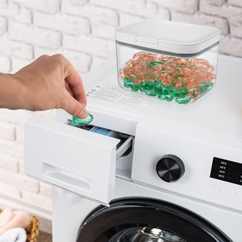 Waschmittel Aufbewahrungsbox, 2.8L Waschpulver Box Spender, Waschmittelbehälter für Pulver, Ein-Knopf Vorratsdosen, Waschmittelbox für Detergent Wäscheperlen Katzenfutter Hundefutter Dosen Organizer