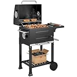 Outsunny Holzkohlegrill Kompakt Grillwagen mit Deckel Thermometer Grillrost Seitentisch Aschefach Lüftungsschlitzen, BBQ Smoker mit Räder Kohlegrillwagen Standgrill für Camping Garten